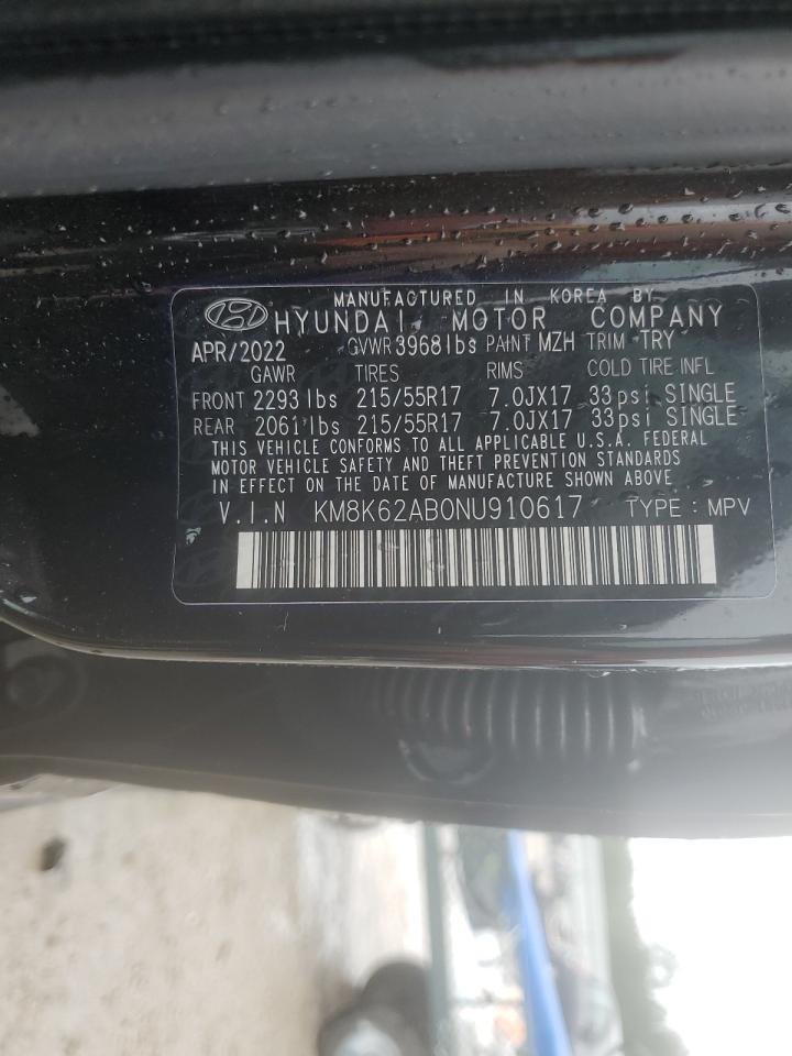 2022 HYUNDAI KONA SEL VIN:KM8K62AB0NU910617