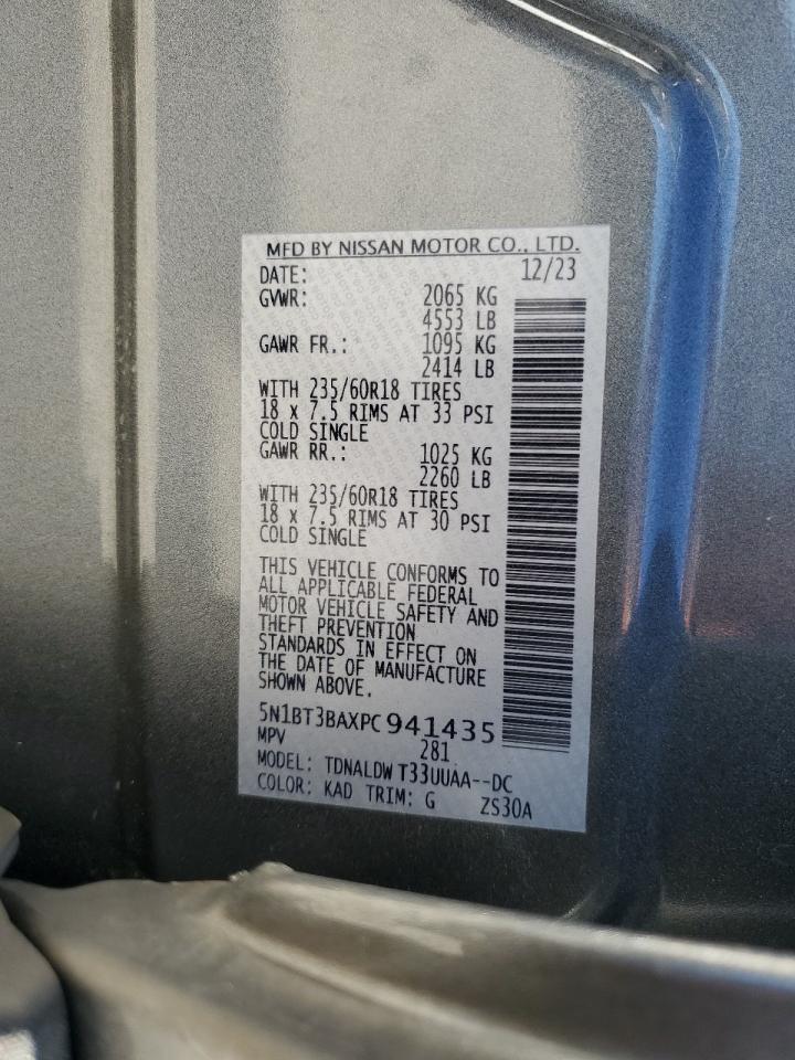 2023 NISSAN ROGUE SV VIN:5N1BT3BAXPC941435