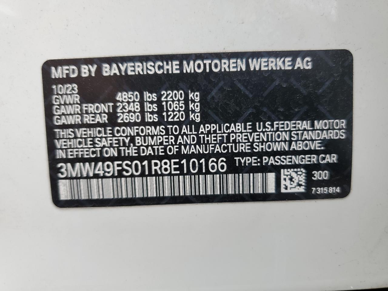 2024 BMW M340I VIN:WP0AA2A8XNS255297