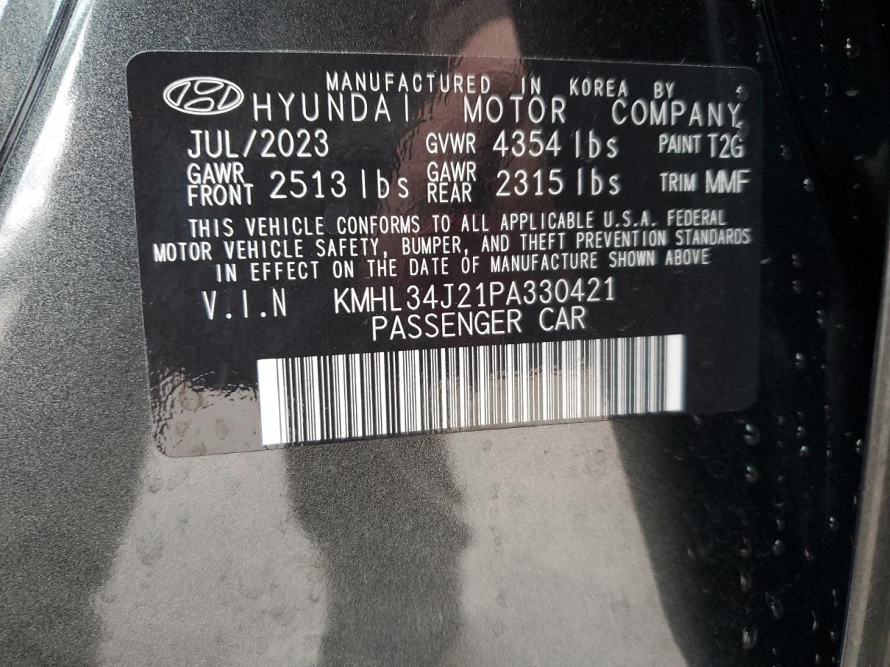 2023 HYUNDAI SONATA LIMITED VIN:KMHL34J21PA330421