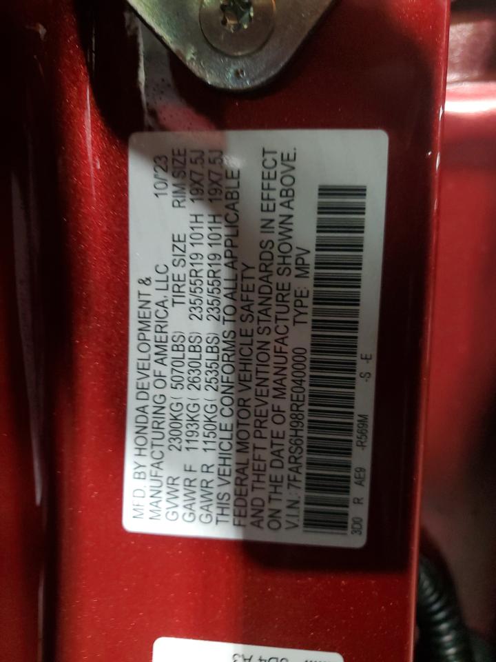 2024 HONDA CR-V SPORT TOURING VIN:7FARS6H98RE040000