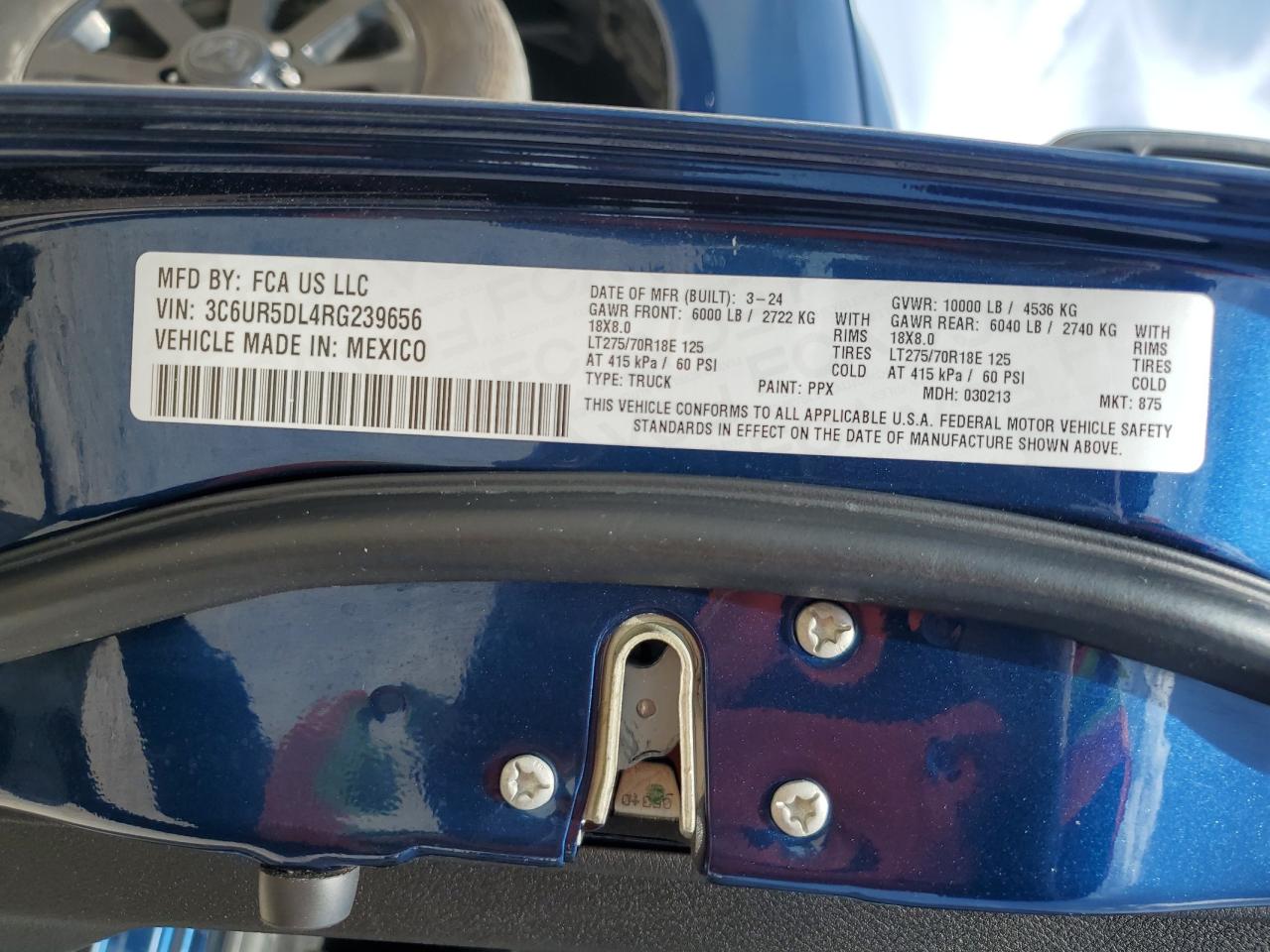 2024 RAM 2500 BIG HORN VIN:3C6UR5DL4RG239656