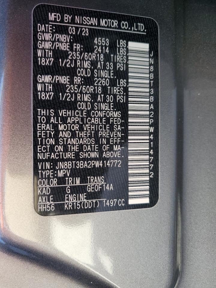 2023 NISSAN ROGUE SV VIN:JN8BT3BA2PW414772