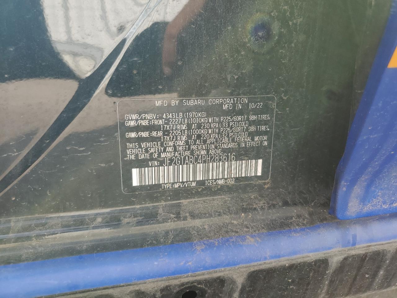 2023 SUBARU CROSSTREK VIN:JF2GTABC4PH283616