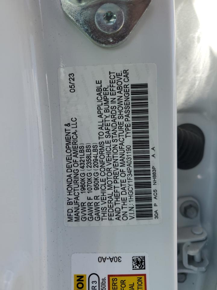 2023 HONDA ACCORD EX VIN:1HGCY1F34PA031190
