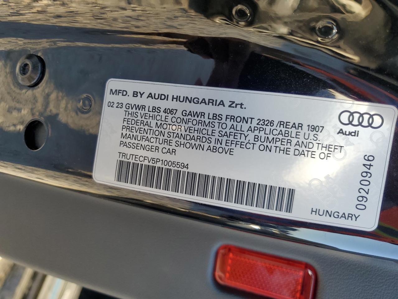 2023 AUDI TT VIN:TRUTECFV5P1005594