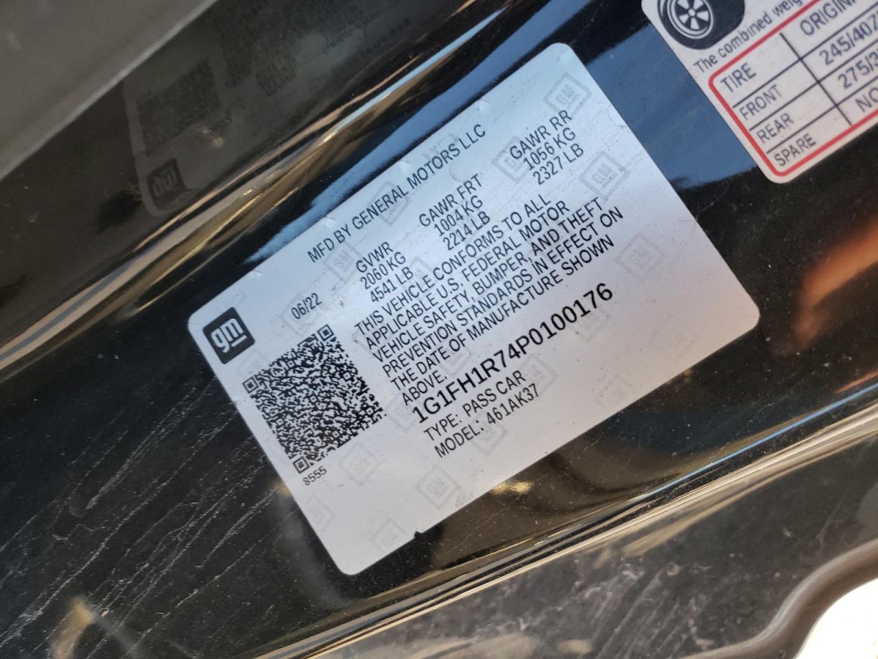 2023 CHEVROLET CAMARO SS VIN:1G1FH1R74P0100176