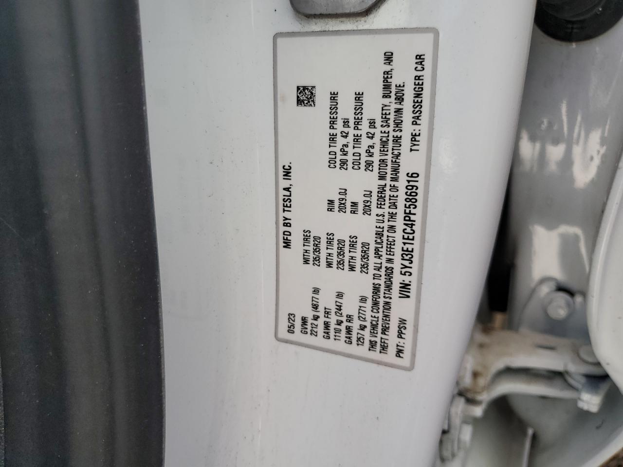 2023 TESLA MODEL 3 VIN:5YJ3E1EC4PF586916