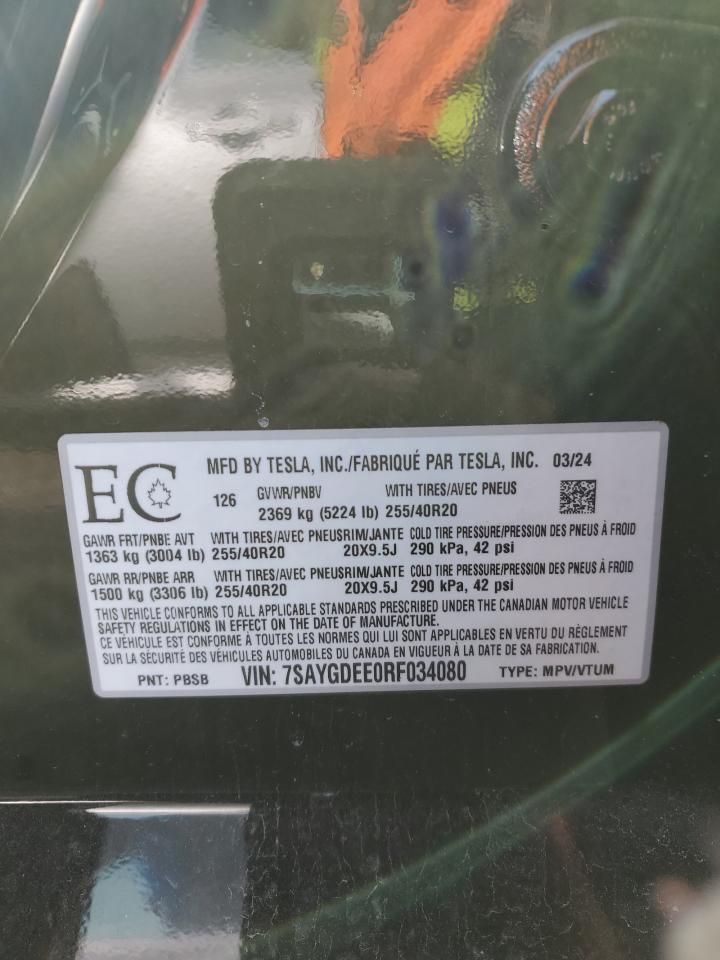 2024 TESLA MODEL Y VIN:7SAYGDEE0RF034080