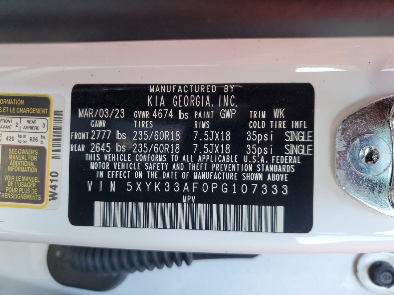 2023 KIA SPORTAGE EX VIN:5XYK33AF0PG107333