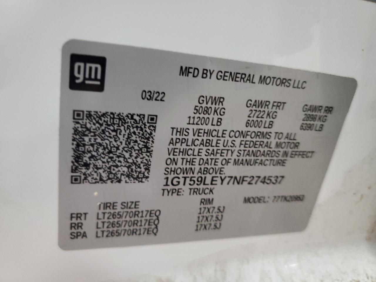 2022 GMC SIERRA K2500 HEAVY DUTY VIN:1GT59LEY7NF274537