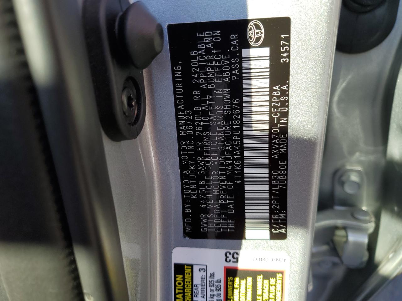 2023 TOYOTA CAMRY XSE VIN:4T1BF1FKXHU632719