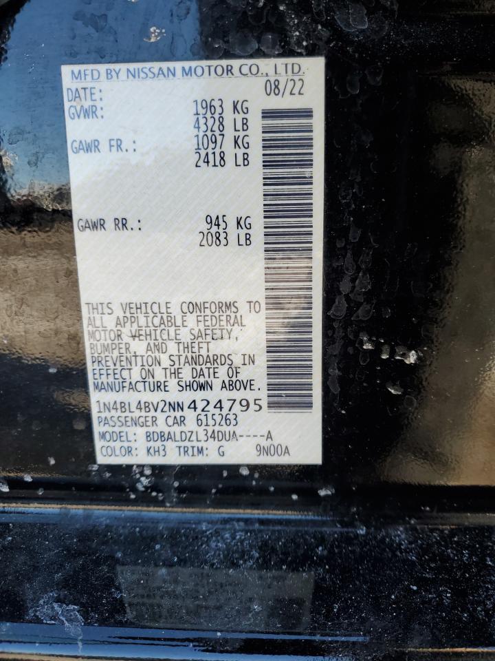 2022 NISSAN ALTIMA S VIN:1N4BL4BV2NN424795