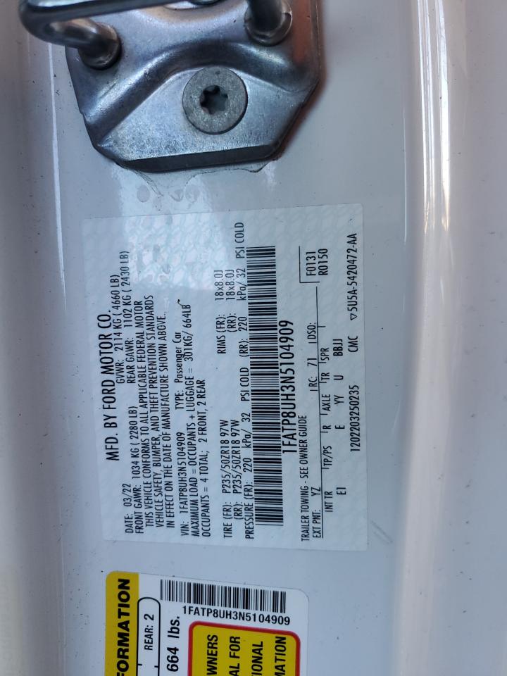 2022 FORD MUSTANG VIN:1FATP8UH3N5104909