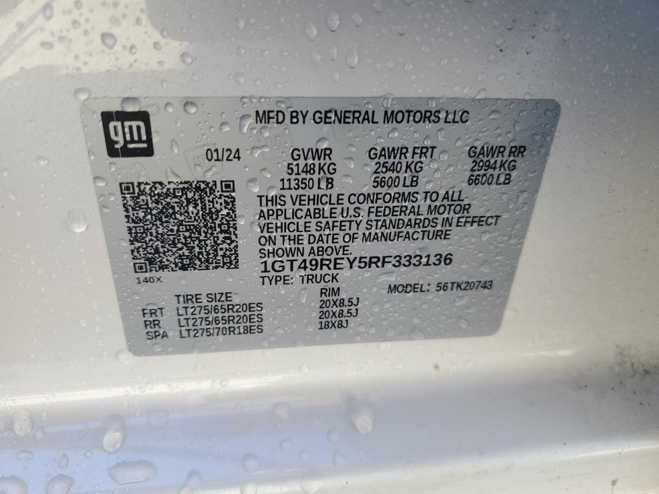 2024 GMC SIERRA K2500 DENALI VIN:1GT49REY5RF333136