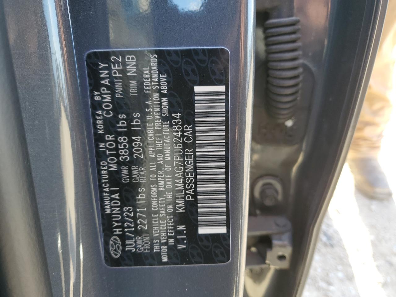 2023 HYUNDAI ELANTRA SEL VIN:KMHLM4AG7PU624834