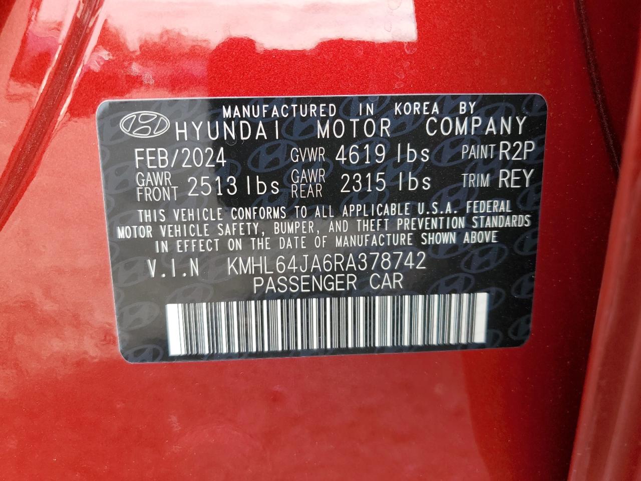 2024 HYUNDAI SONATA SEL VIN:KMHL64JA6RA378742
