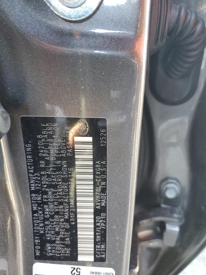 2024 TOYOTA CAMRY XLE VIN:4T1F31AK1RU074116