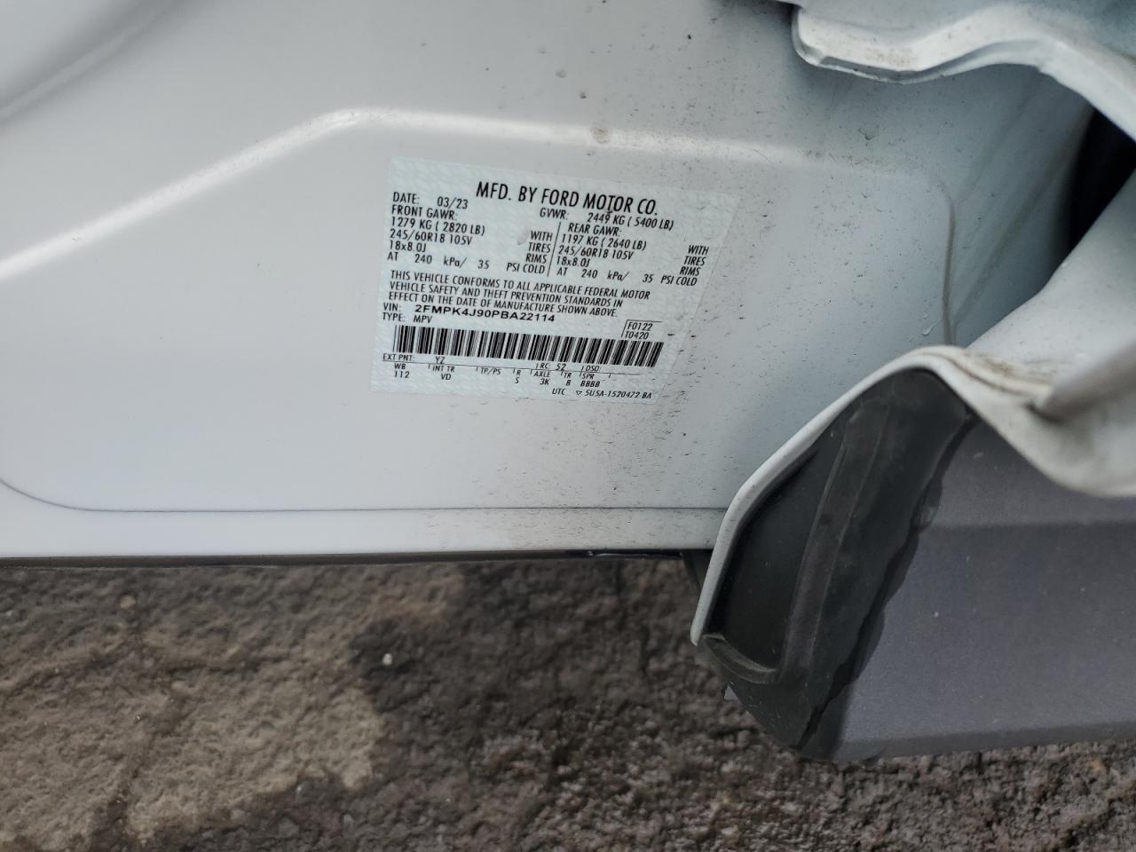 2023 FORD EDGE SEL VIN:2FMPK4J90PBA22114