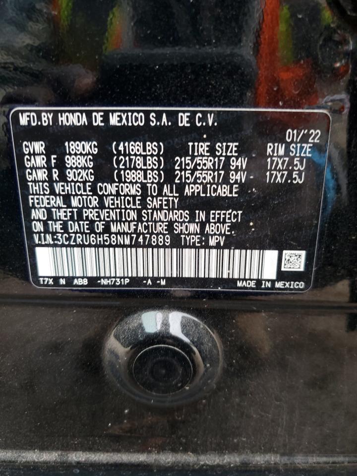 2022 HONDA HR-V EX VIN:3CZRU6H58NM747889