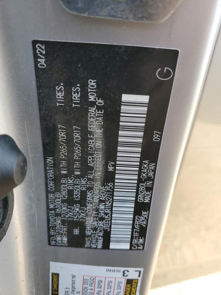 2022 TOYOTA 4RUNNER SR5 VIN:JTEEU5JR1N5271756