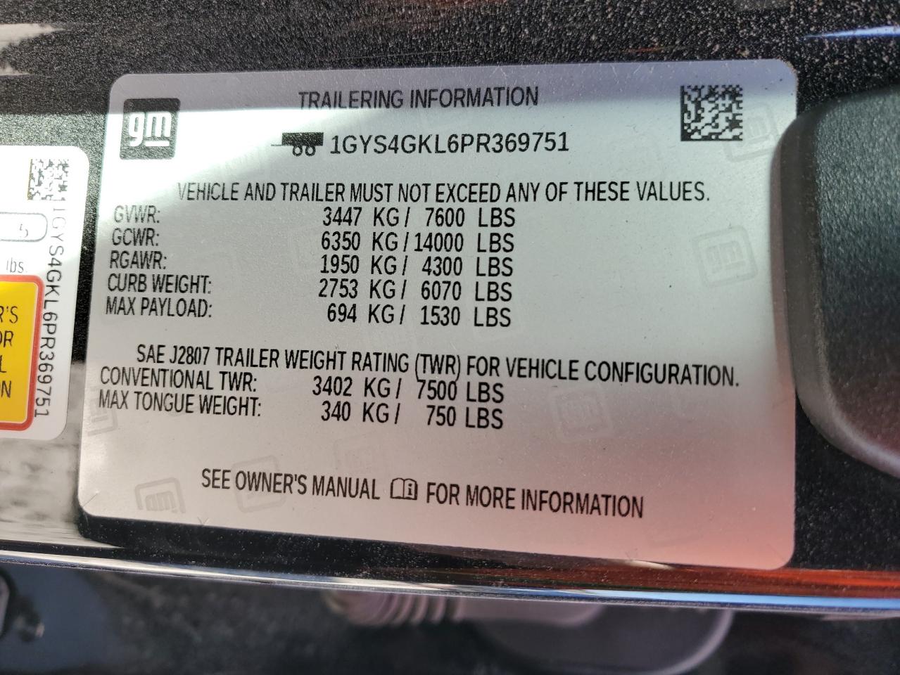 2023 CADILLAC ESCALADE SPORT PLATINUM VIN:1GYS4GKL6PR369751