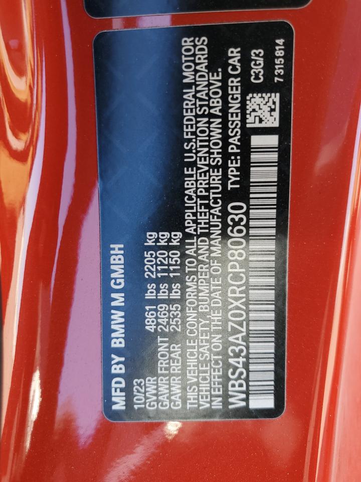 2024 BMW M4 COMPETITION VIN:WBS43AZ0XRCP80630