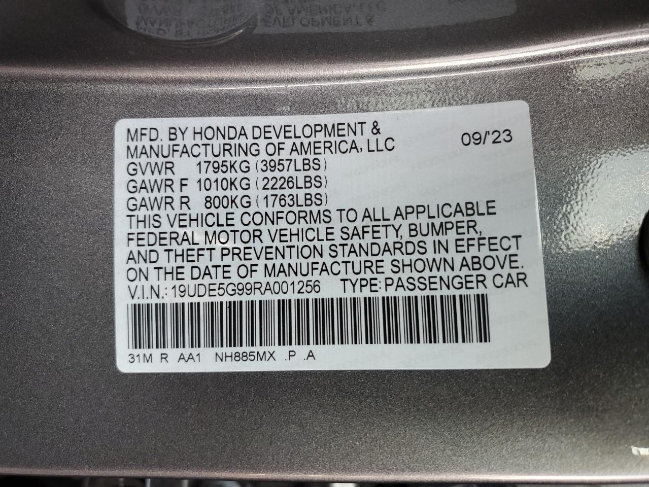 2024 ACURA INTEGRA TYPE S VIN:19UDE5G99RA001256