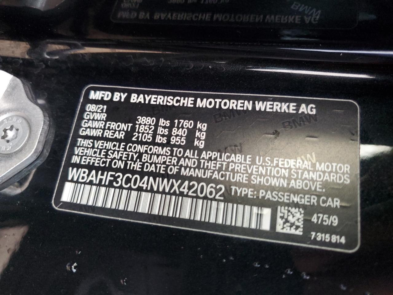 2022 BMW Z4 SDRIVE30I VIN:WBAHF3C04NWX42062