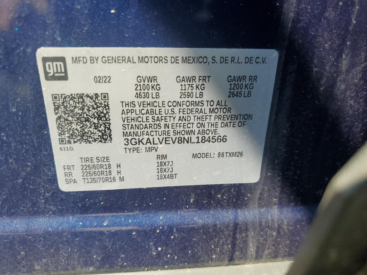 2022 GMC TERRAIN SLT VIN:3GKALVEV8NL184566
