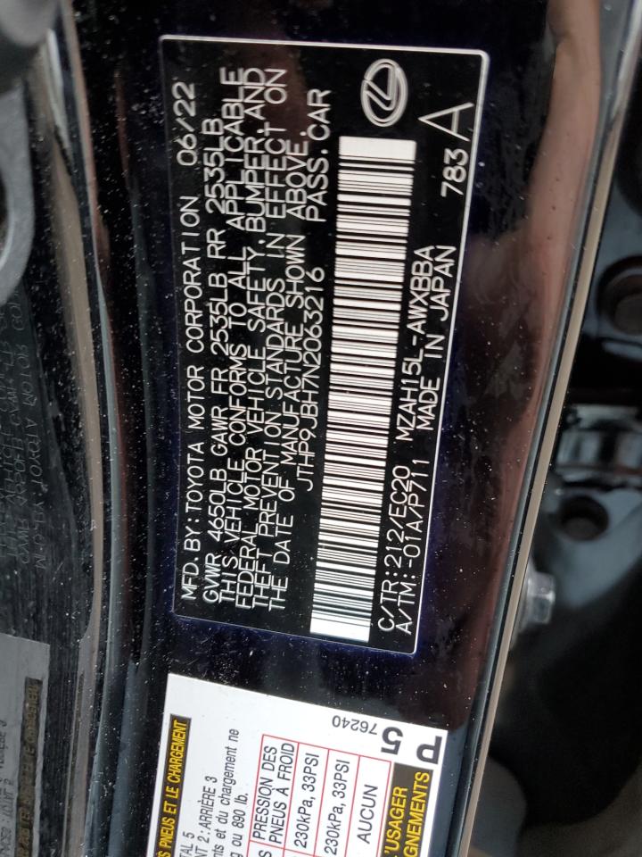 2022 LEXUS UX 250H BASE VIN:JTHP9JBH7N2063216