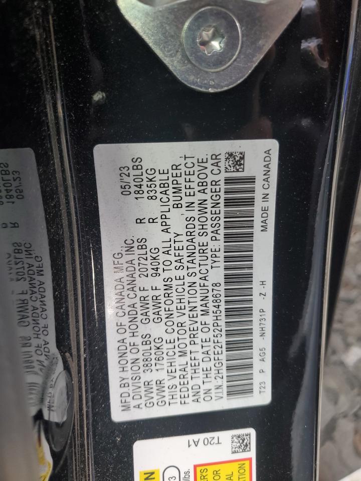 2023 HONDA CIVIC SPORT VIN:2HGFE2F52PH548678