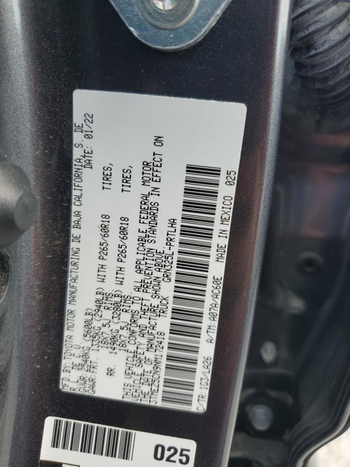 2022 TOYOTA TACOMA DOUBLE CAB VIN:3TMEZ5CN9NM172418