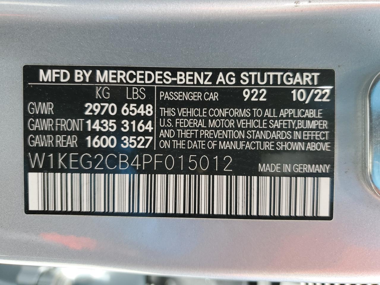 2023 MERCEDES-BENZ EQE SEDAN 500 4MATIC VIN:W1KEG2CB4PF015012