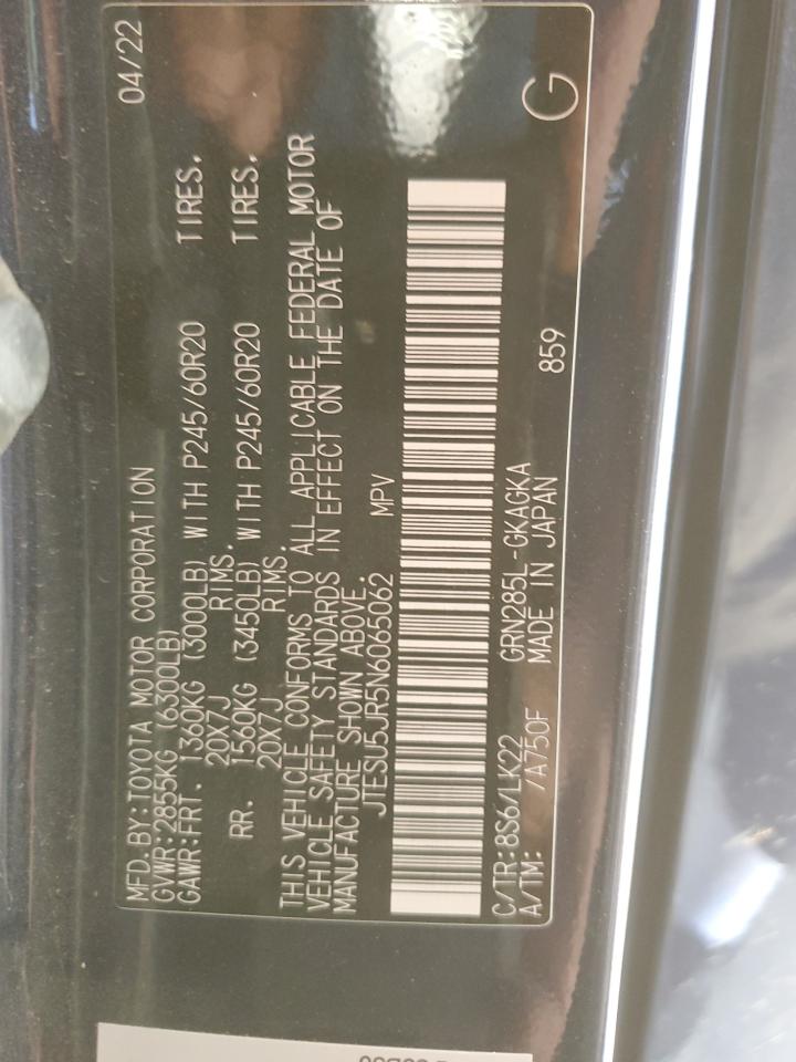 2022 TOYOTA 4RUNNER SR5 PREMIUM VIN:JTESU5JR5N6065062