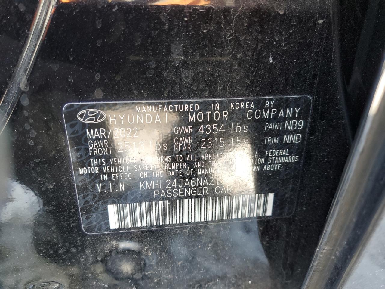 2022 HYUNDAI SONATA SE VIN:1GNDV23178D154543