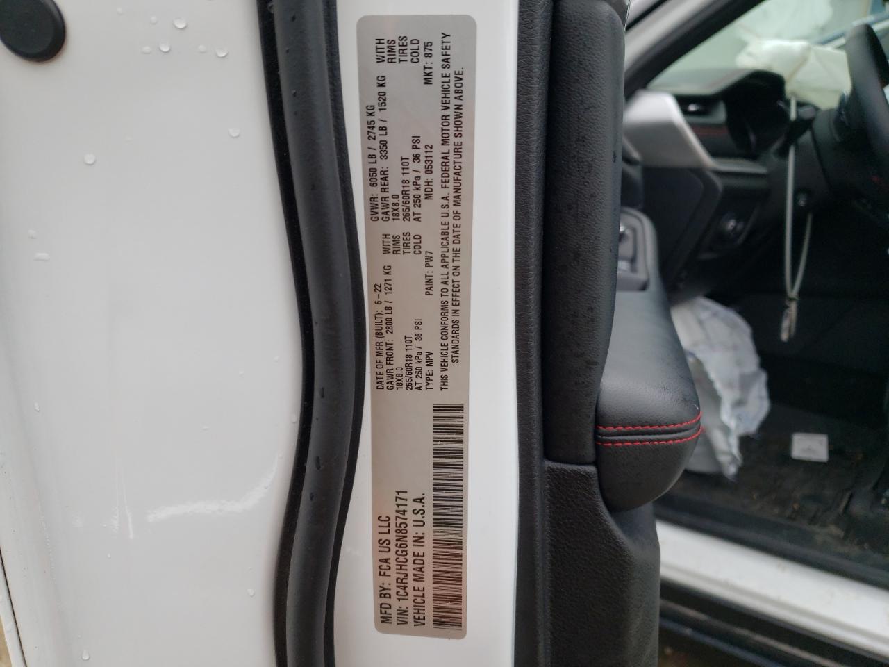 2022 JEEP GRAND CHEROKEE TRAILHAWK VIN:1C4RJHCG6N8574171