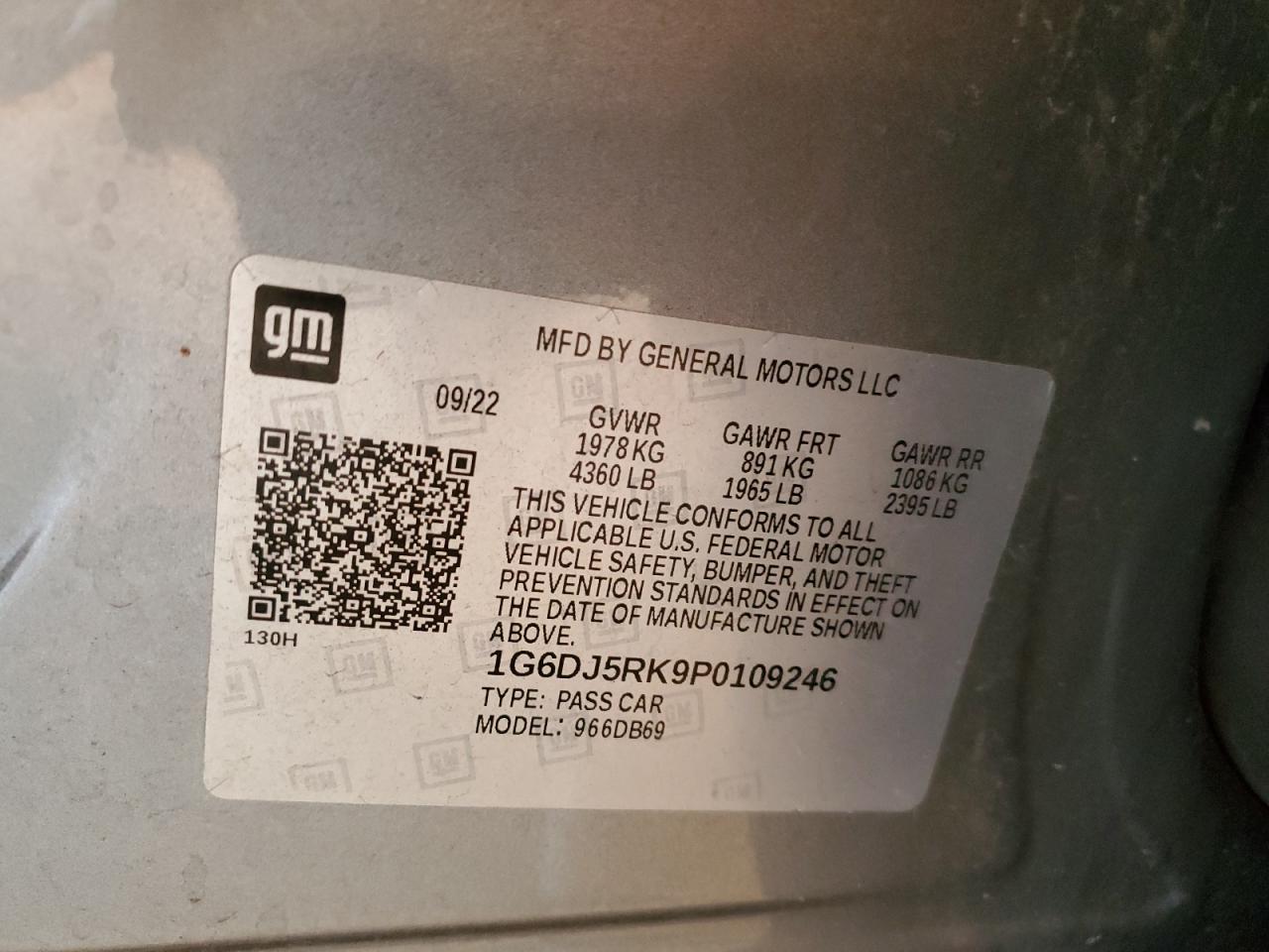 2023 CADILLAC CT4 LUXURY VIN:1G6DJ5RK9P0109246