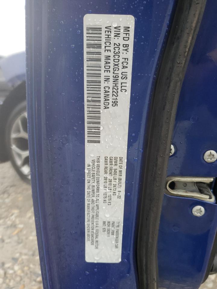 2022 DODGE CHARGER SCAT PACK VIN:2C3CDXGJ9NH222195