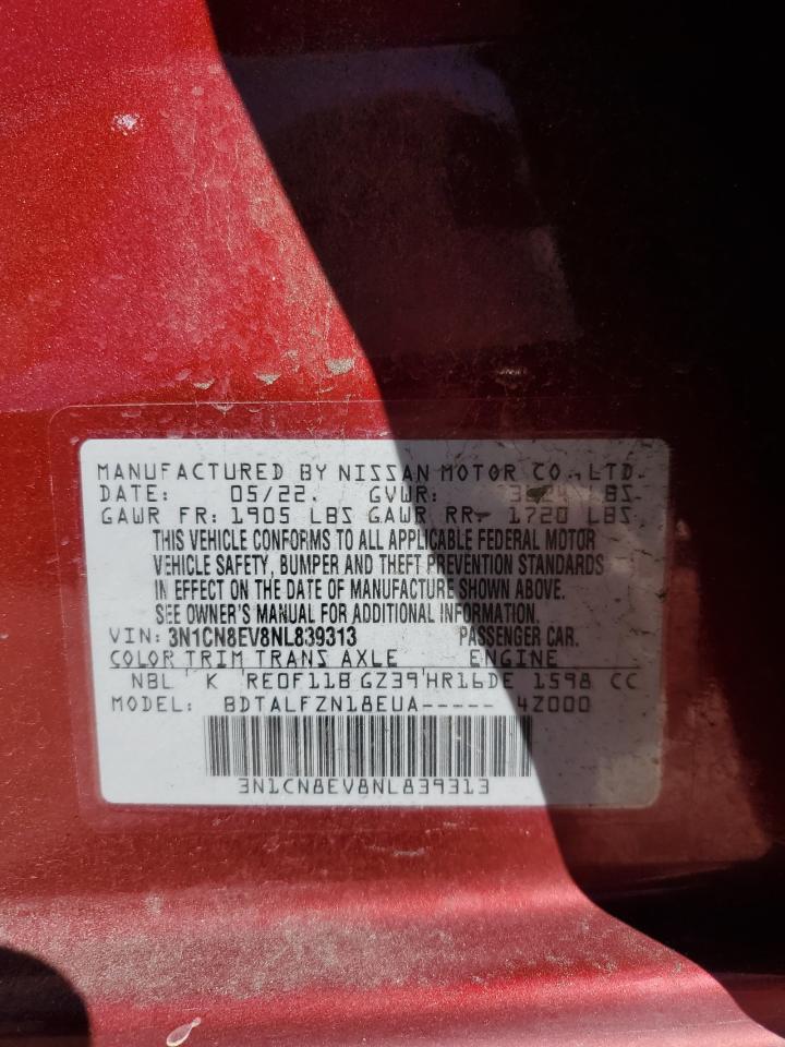 2022 NISSAN VERSA SV VIN:3N1CN8EV8NL839313