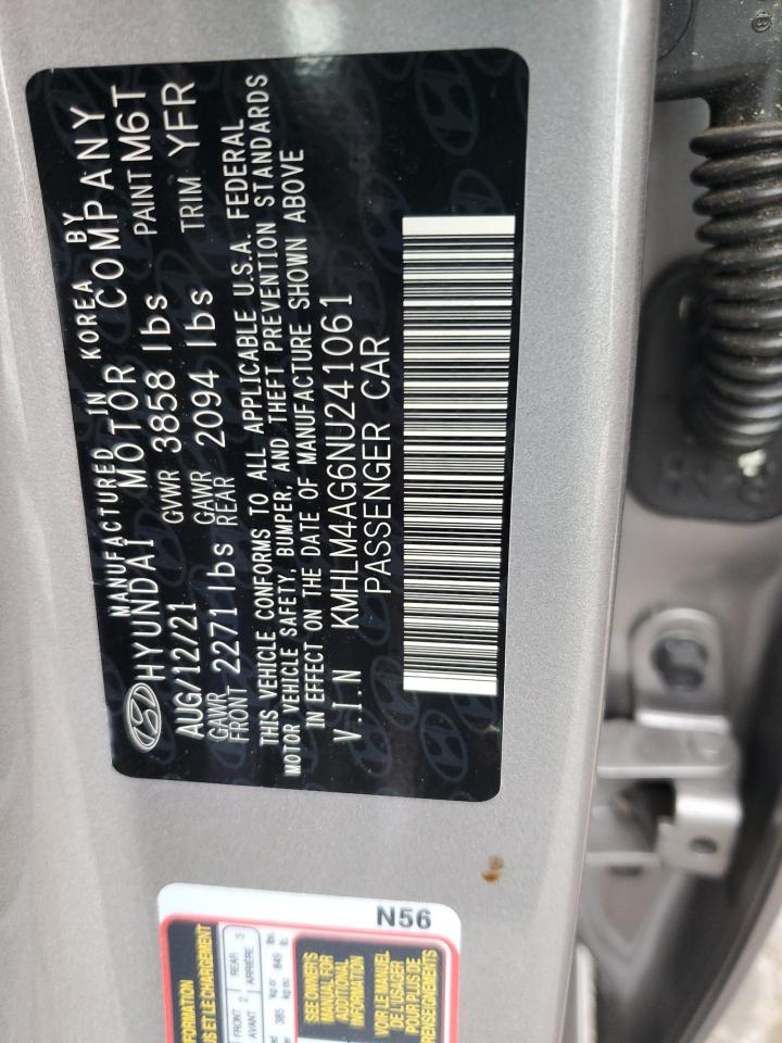 2022 HYUNDAI ELANTRA SEL VIN:KMHLM4AG6NU241061