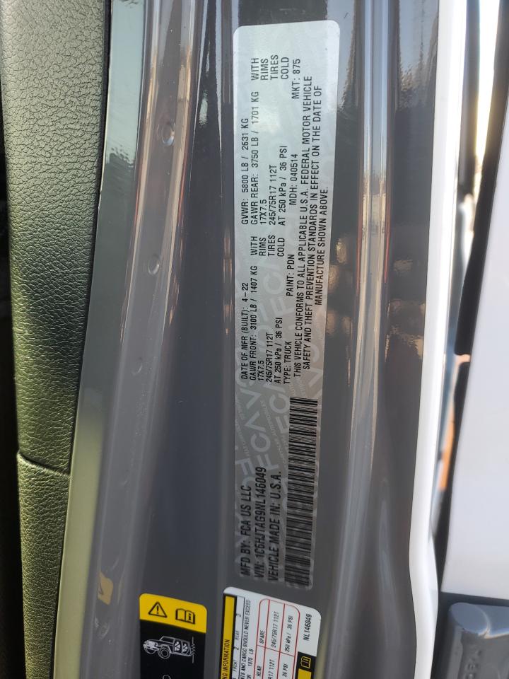 2022 JEEP GLADIATOR SPORT VIN:1C6HJTAG9NL146049