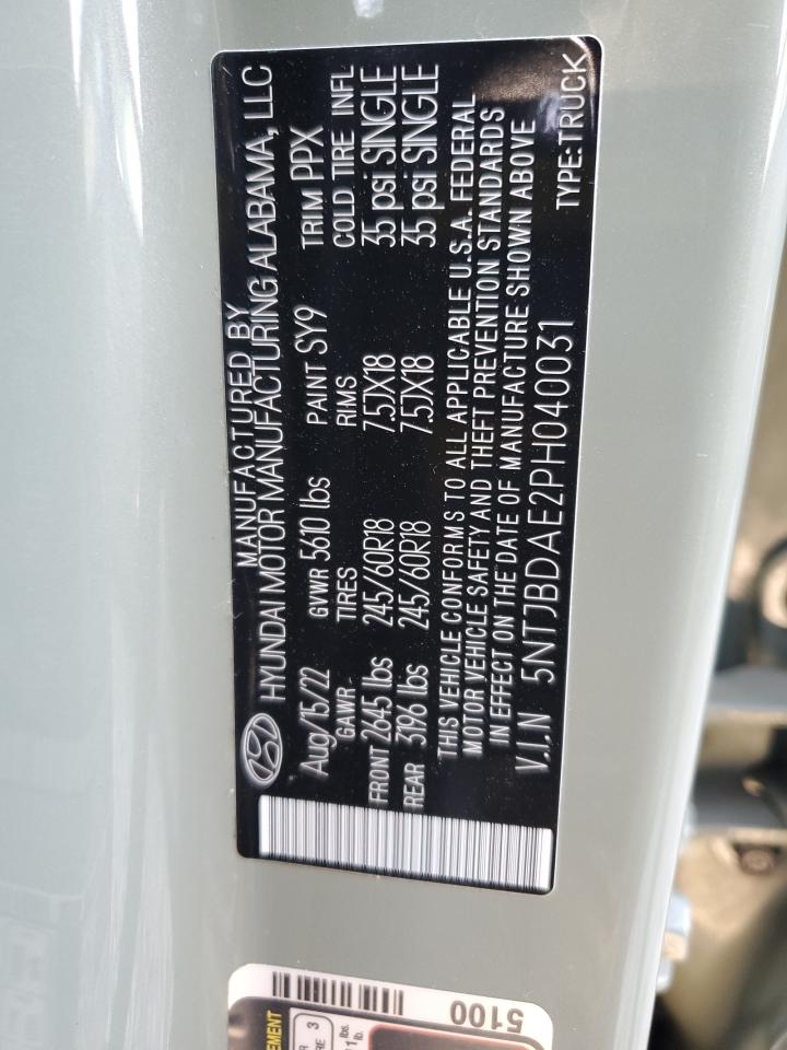 2023 HYUNDAI SANTA CRUZ SEL VIN:5NTJBDAE2PH040031