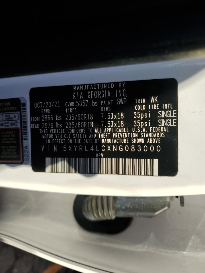 2022 KIA SORENTO S VIN:5XYRL4LCXNG083000