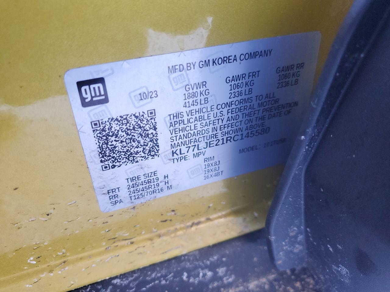 2024 CHEVROLET TRAX 2RS VIN:KL77LJE21RC145580