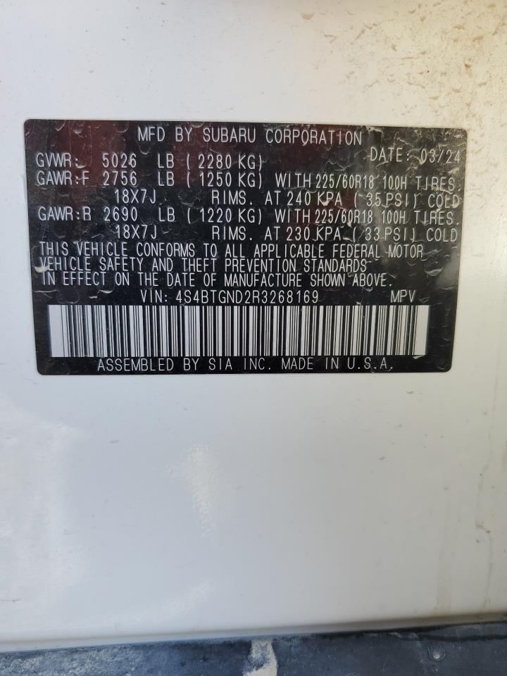 2024 SUBARU OUTBACK LIMITED VIN:4S4BTGND2R3268169