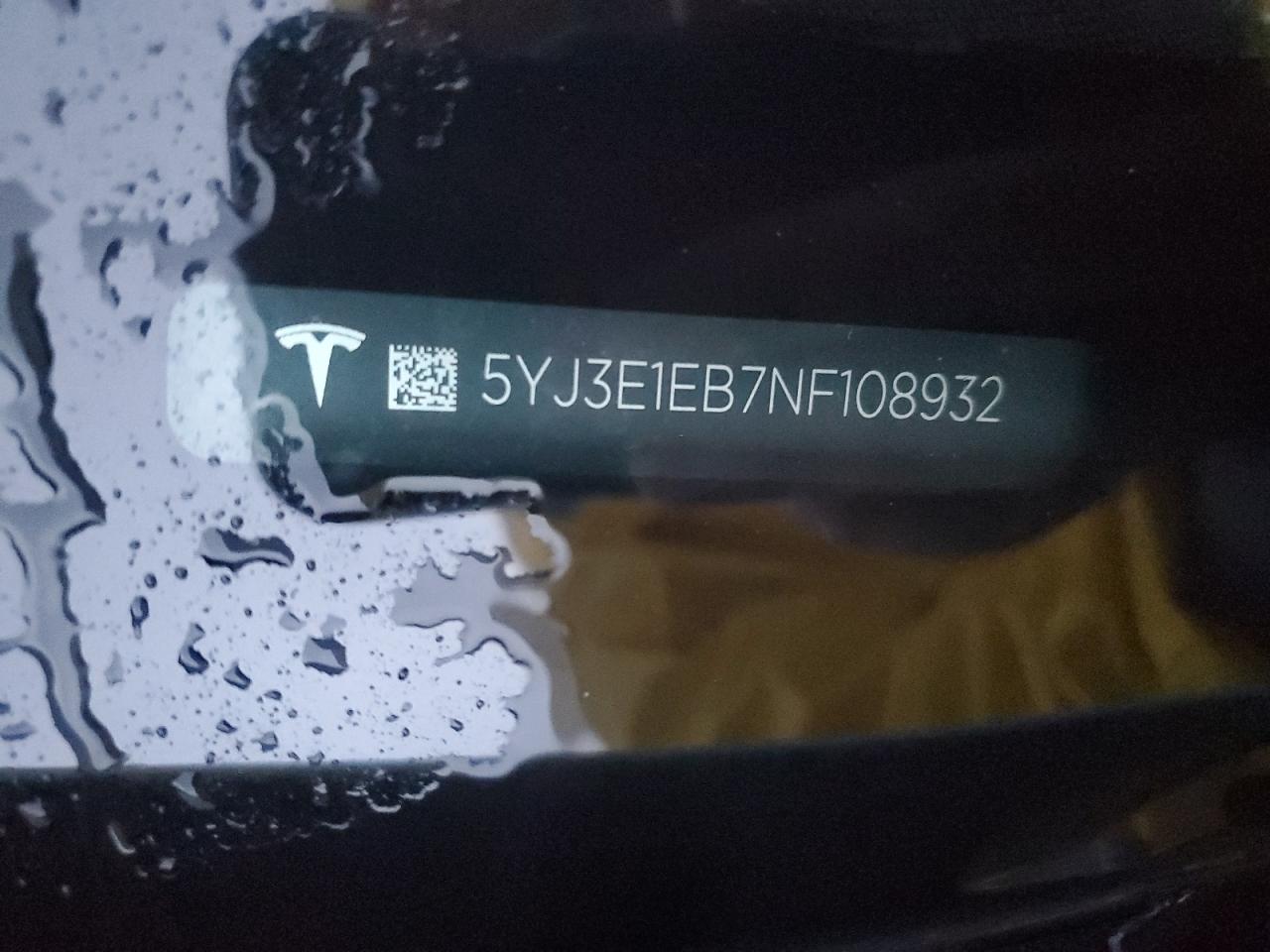 2022 TESLA MODEL 3 VIN:5YJ3E1EB7NF108932