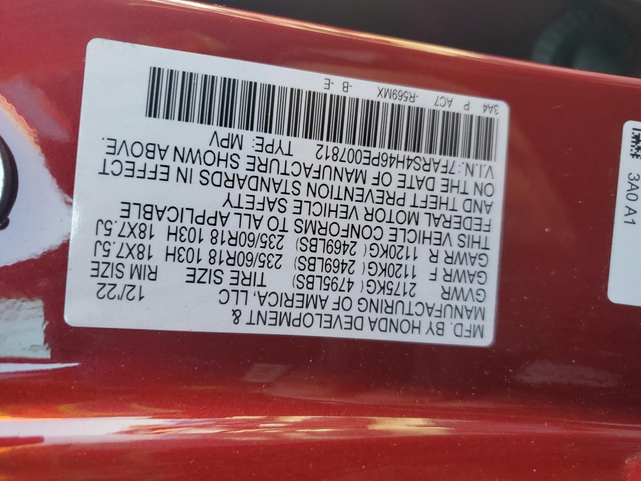 2023 HONDA CR-V EX VIN:7FARS4H46PE007812