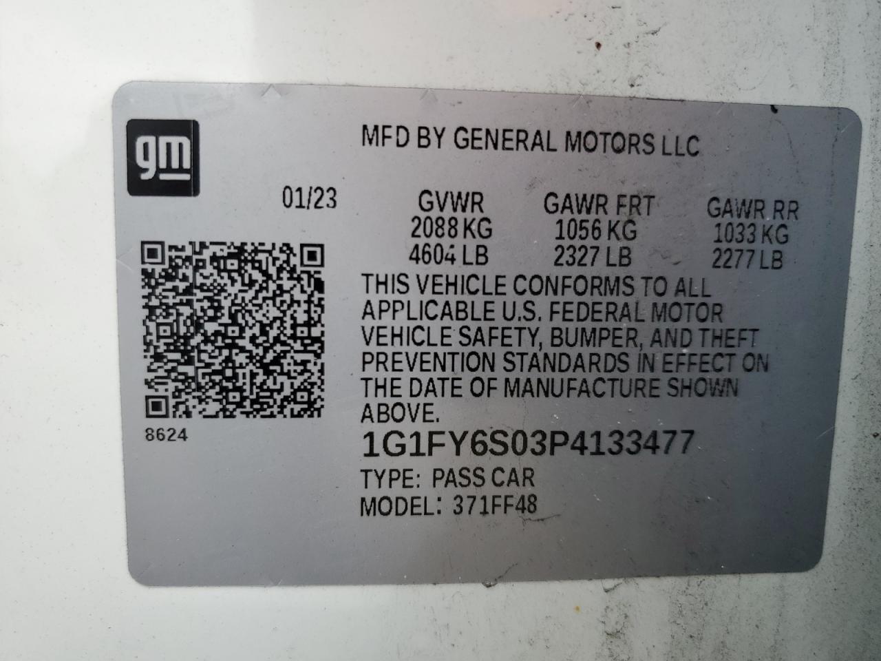 2023 CHEVROLET BOLT EUV LT VIN:1G1FY6S03P4133477