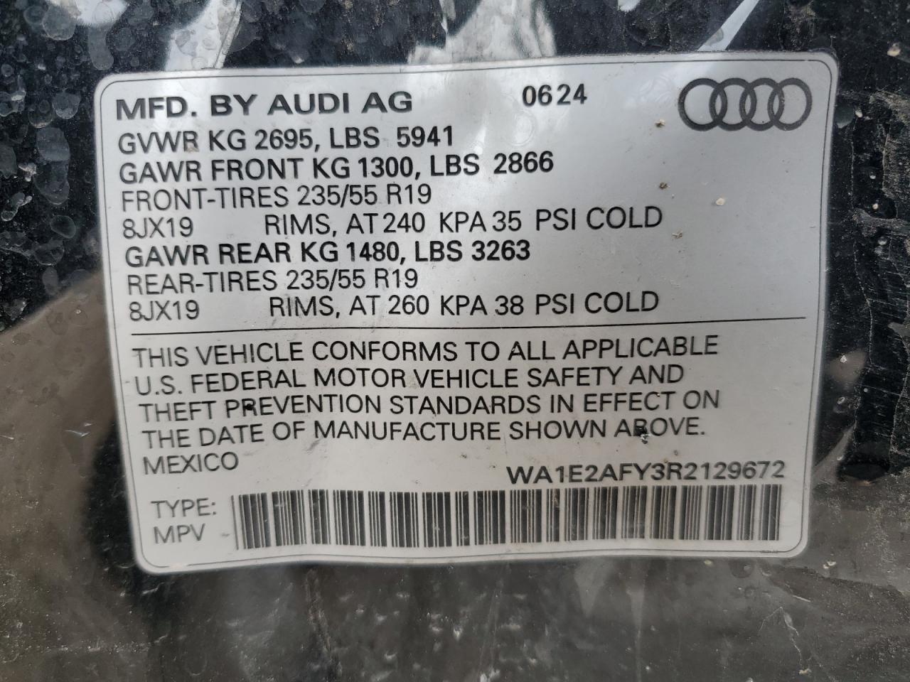 2024 AUDI Q5 E PREMIUM PLUS 55 VIN:WA1E2AFY3R2129672